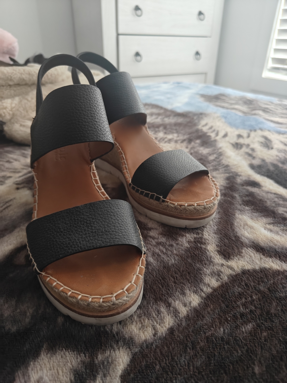 gentle souls Black Leather Espadrille Platform Sandals